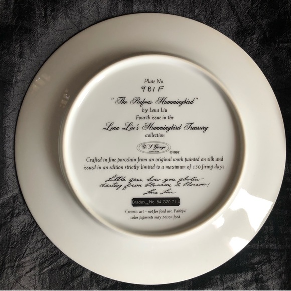 Collectible Decorative Plates: Lena Liu’s Hummingbird Treasury Set of 6 - Picture 12 of 17